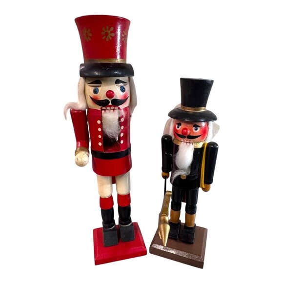 Vtg Hand-Painted Wooden Nutcracker Set of 2 Crafts Need Repair Red & Black READ - Picture 1 of 8